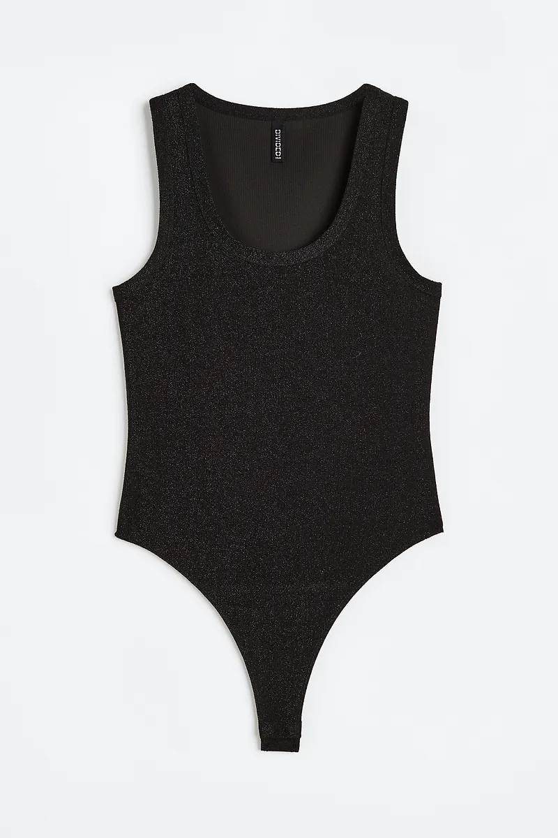 H&M Glittrig Stringbody Svart/glitter, Bodies i storlek S