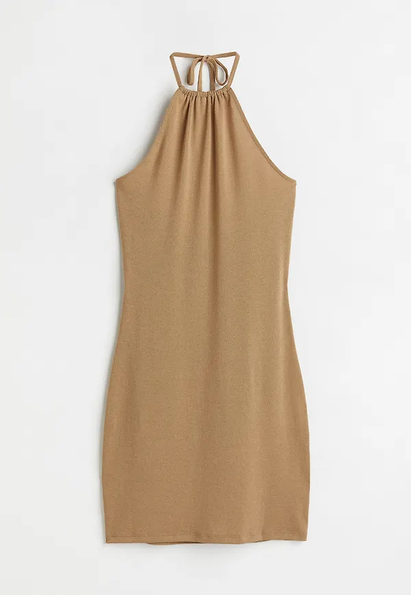 H&M Halterneck-klänning Mörkbeige, Vardagsklänningar i storlek M