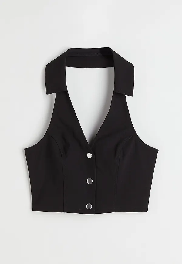 H&M Halterneck-topp Med Krage Svart, Toppar i storlek 38