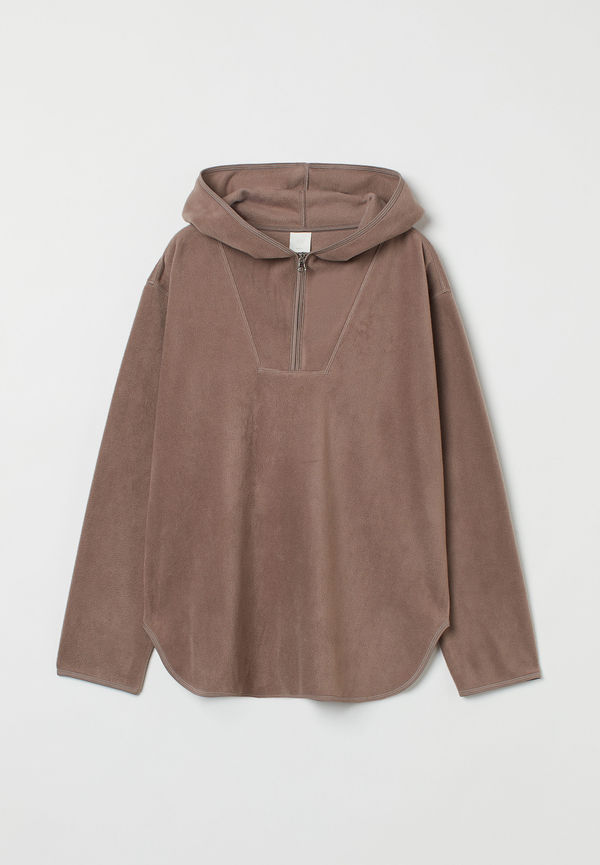 H&M Huvtröja I Fleece Mörk Gråbeige, Hoodies i storlek XS och färg Vit