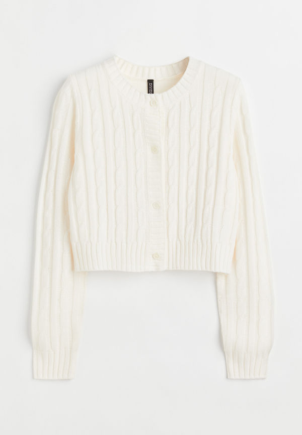 H&M Kabelstickad Kofta Crèmevit i storlek L