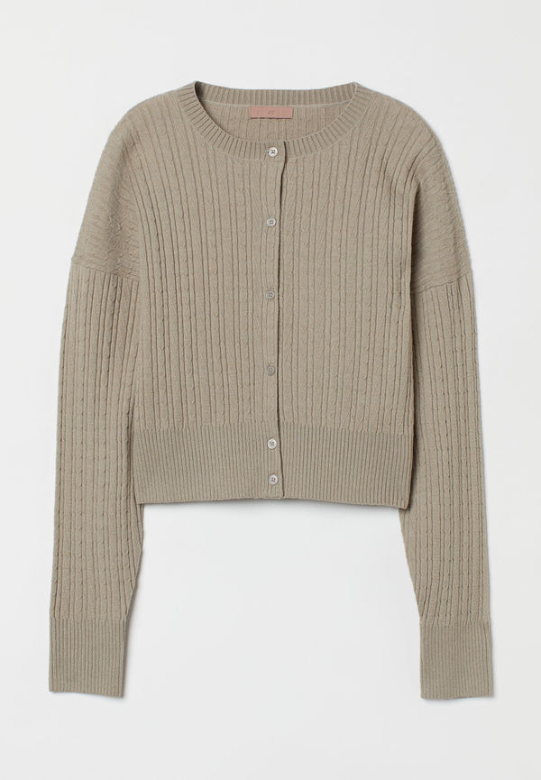 H&M Kabelstickad Kofta Ljus Salviagrön i storlek XL