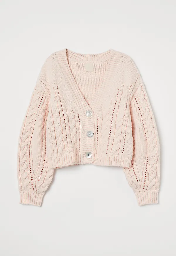 H&M Kabelstickad Kofta Ljusrosa i storlek XL