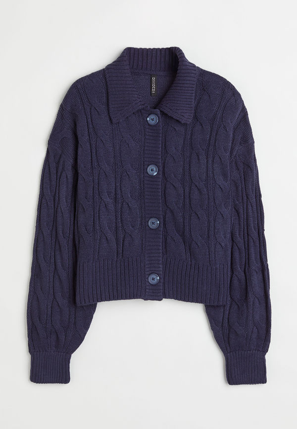 H&M Kabelstickad Kofta Mörkblå i storlek S