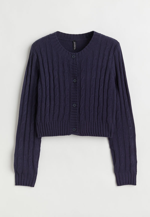 H&M Kabelstickad Kofta Mörkblå i storlek XS