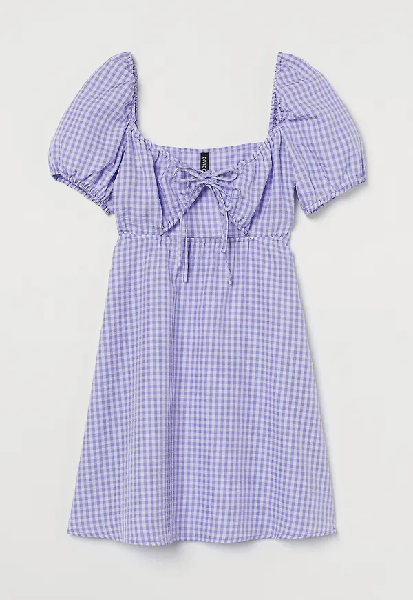 H&M Klänning Med Puffärm Ljuslila/ginghamrutig, Vardagsklänningar i storlek 48