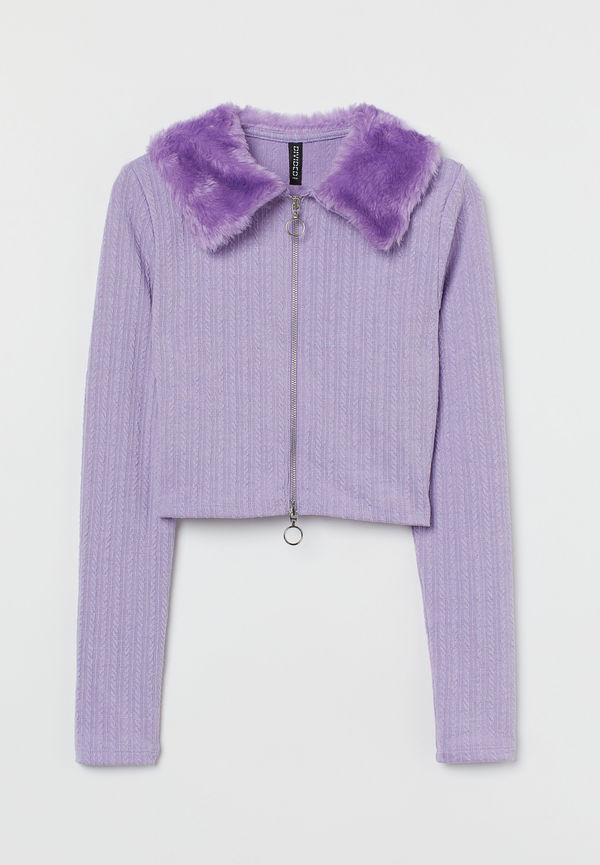 H&M Kofta Med Fuskpälskrage Ljuslila i storlek S