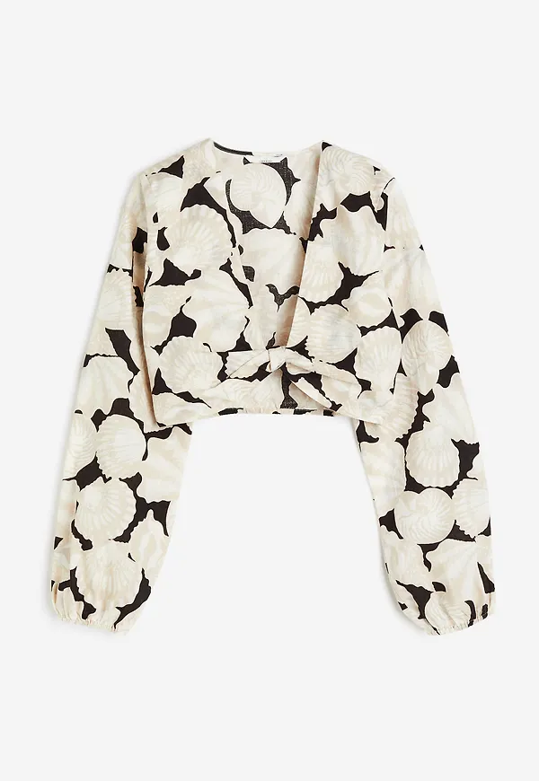 H&M Kort Blus I Linmix Ljusbeige/snäckskal, Blusar i storlek XXL