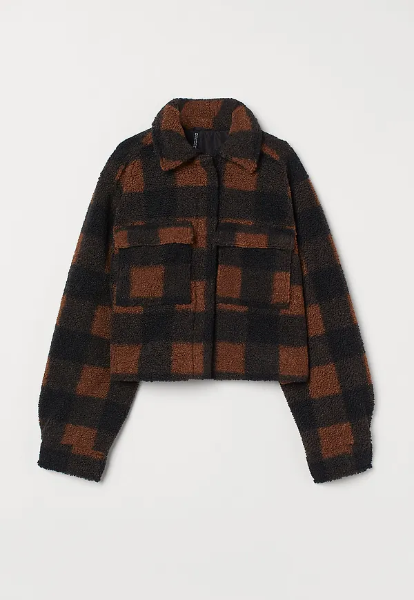 H&M Kort Jacka I Pile Brun/svartrutig, Jackor i storlek XL