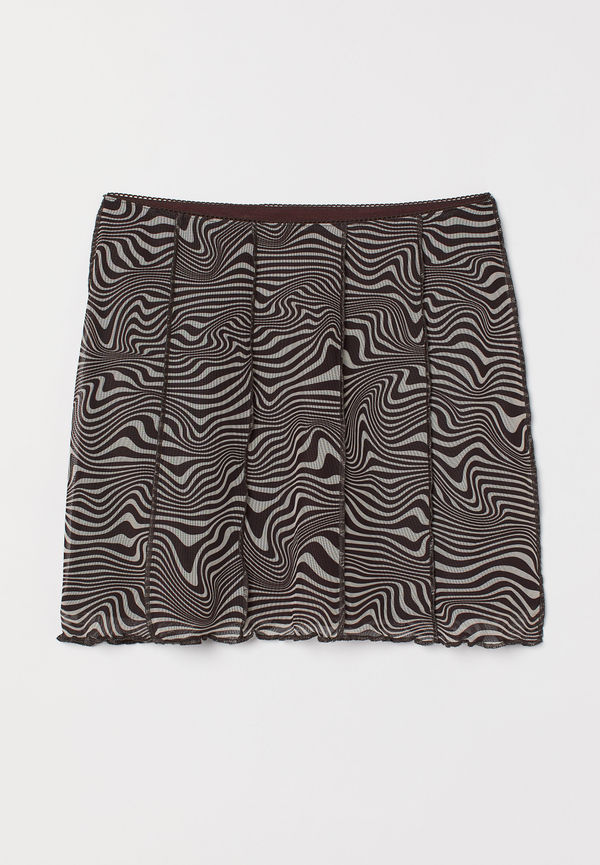 H&M Kort Kjol Mörkbrun/mönstrad, Kjolar i storlek L