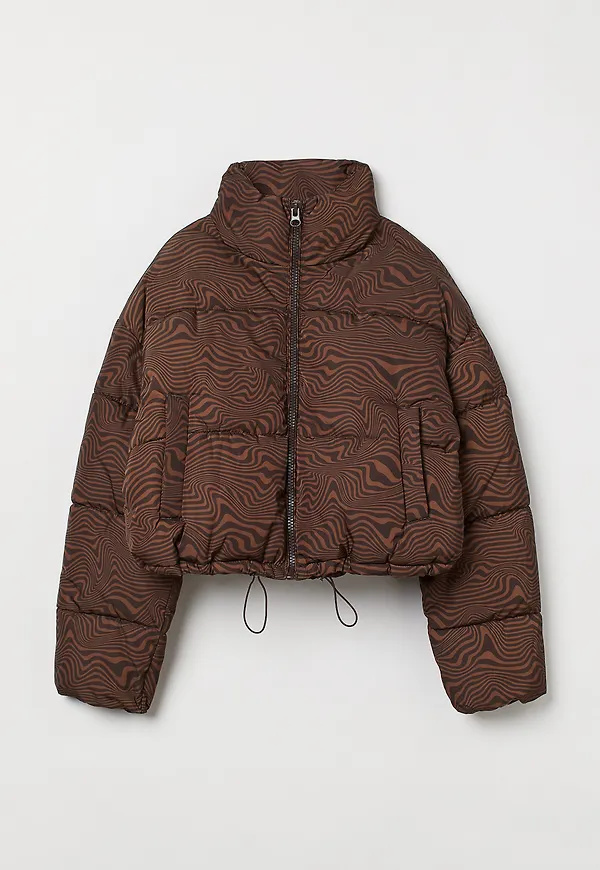 H&M Kort Puffer Mörkbrun/mönstrad, Jackor i storlek XL