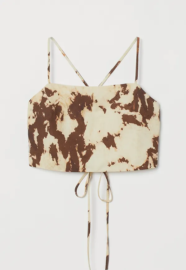H&M Kort Topp I Lyocellmix Ljusbeige/batikmönstrad, Toppar i storlek L