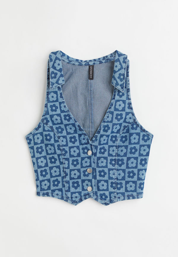 H&M Kostymväst I Denim Denimblå/blommig, Blazers i storlek 38