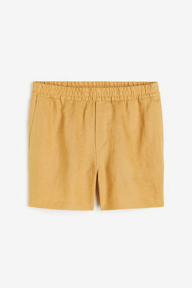 H&M Linneshorts Regular Fit Mörkgul i storlek M