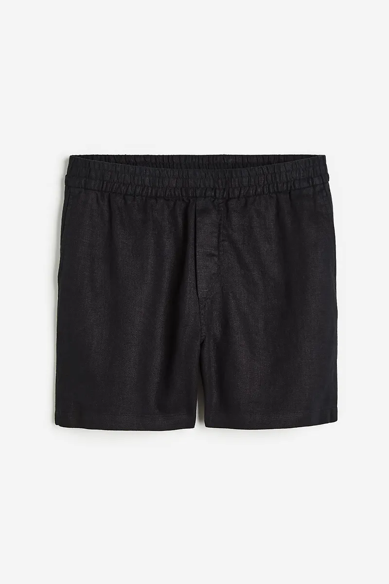 H&M Linneshorts Regular Fit Svart i storlek M