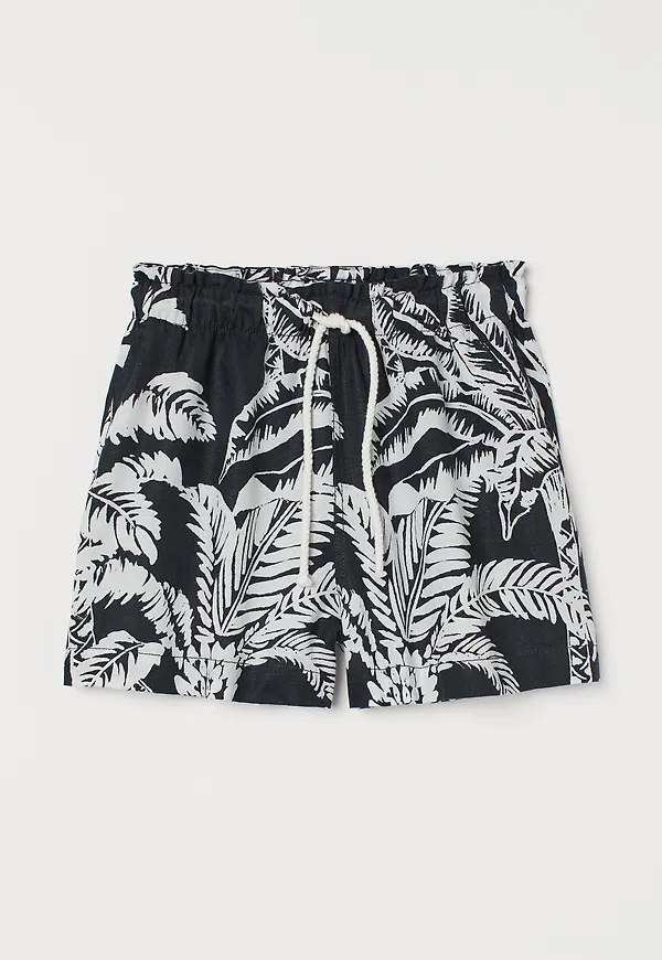 H&M Linneshorts Svart/palmblad i storlek S
