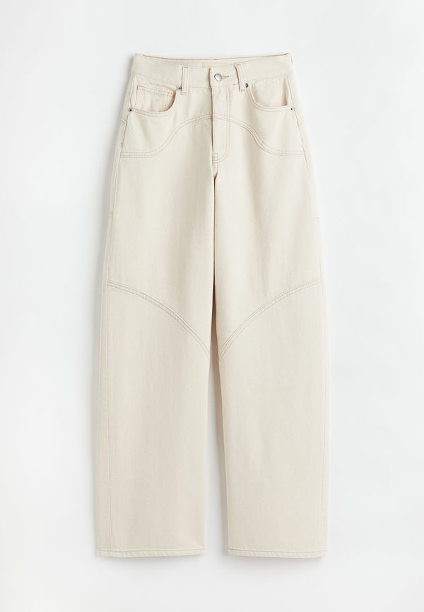 H&M Loose Straight Jeans Crèmevit, Baggy i storlek 32