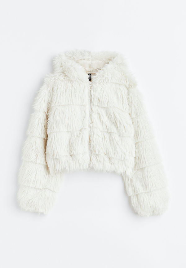 H&M Lurvig Jacka Med Huva Crèmevit, Jackor i storlek XS