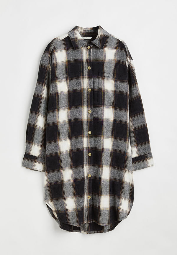 H&M Lång Flanellskjorta Svart/rutig, Casualskjortor i storlek XS