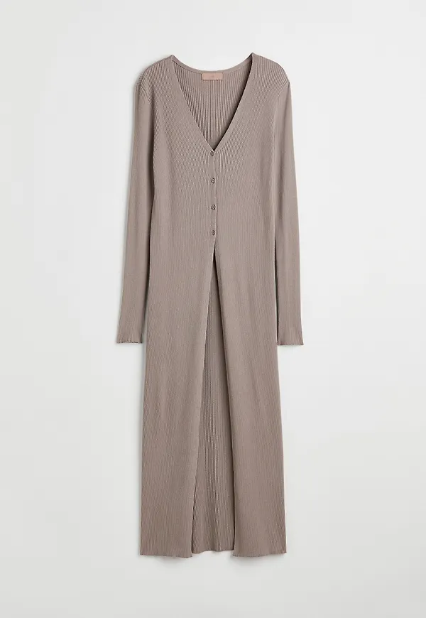 H&M Lång Kofta Mörkbeige i storlek L