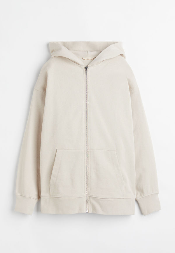 H&M Lång Munkjacka I Bomull Ljusbeige, Hoodies i storlek M