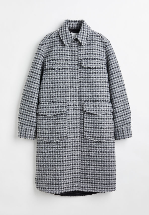 H&M Lång Skjortjacka Grå/rutig, Jackor i storlek XS