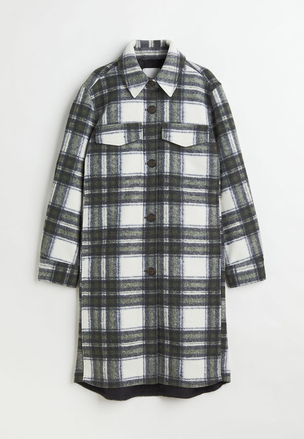 H&M Lång Skjortjacka Mörkgrön/rutig, Jackor i storlek S
