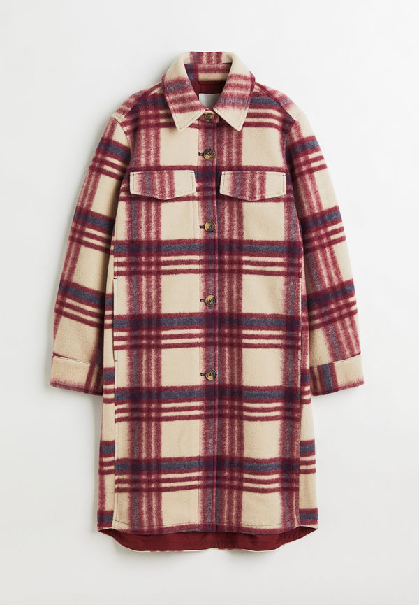 H&M Lång Skjortjacka Mörkröd/rutig, Jackor i storlek XS