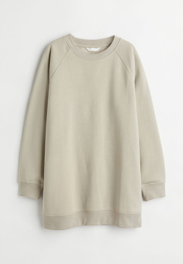 H&M Lång Sweatshirt Ljus Gråbeige, Tröjor i storlek S och färg Vit