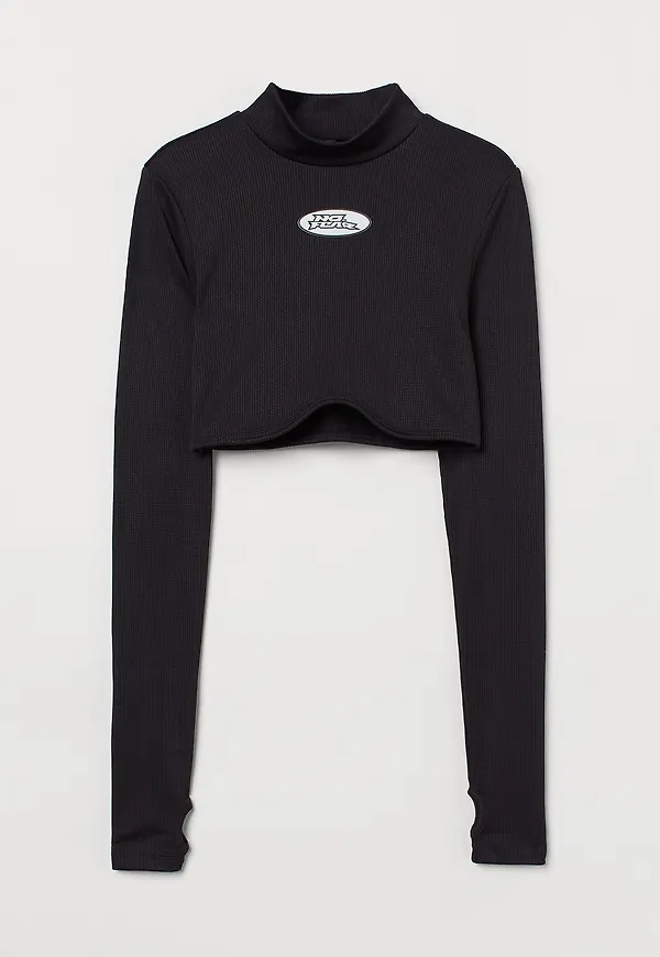 H&M Långärmad Croptop Svart/no Fear, T-shirts i storlek L