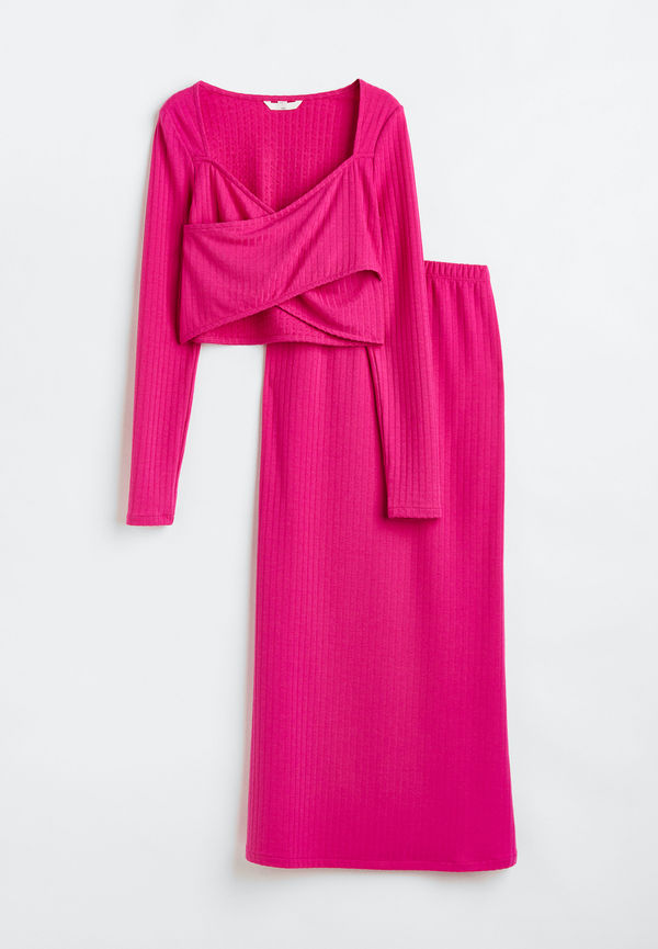 H&M Mama 2-delat Set Med Topp Och Kjol Cerise, Nederdelar i storlek M och färg Rosa