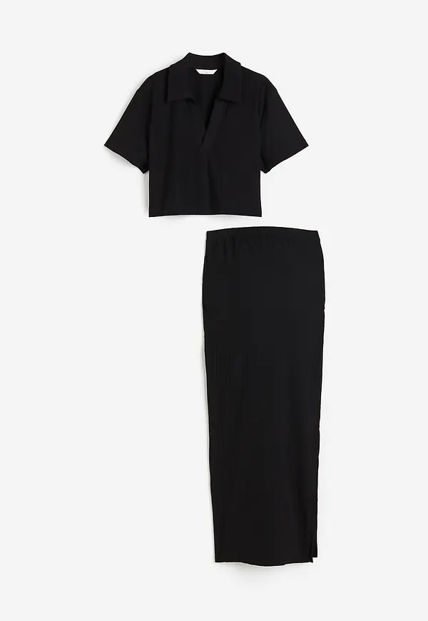 H&M Mama 2-delat Ribbat Set Svart, Nederdelar i storlek L