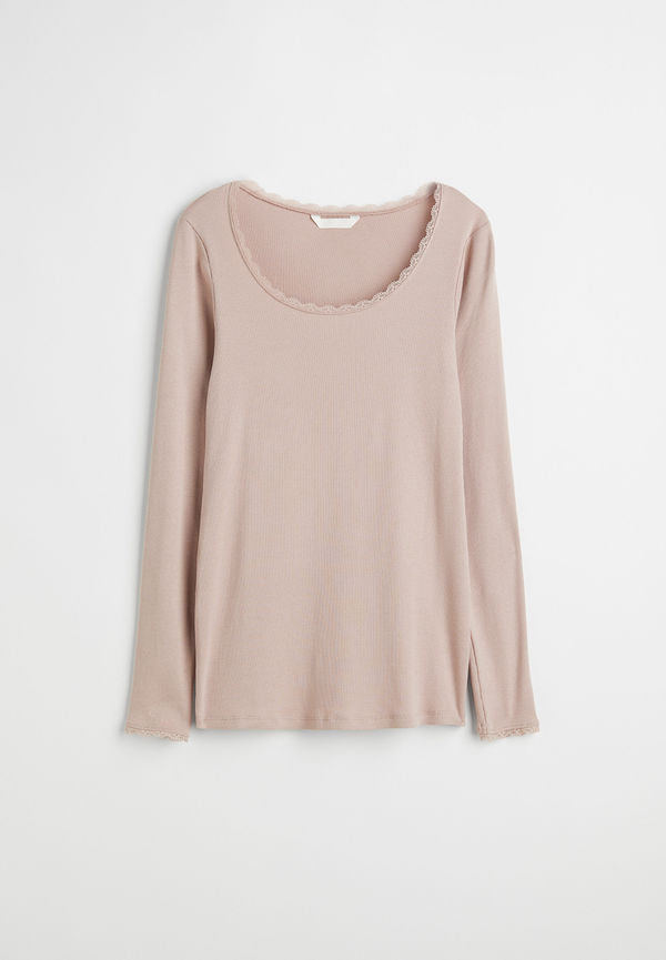 H&M Mama Ribbad Tröja Med Spets Puderrosa, Toppar i storlek L
