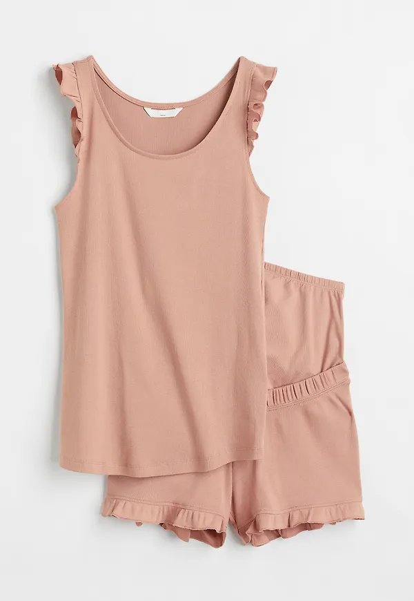 H&M Mama Ribbat Set I Bomull Puderbeige, Nederdelar i storlek XXL