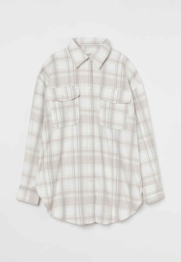 H&M Mama Skjortjacka I Flanell Crèmevit/rutig, Toppar i storlek XXL