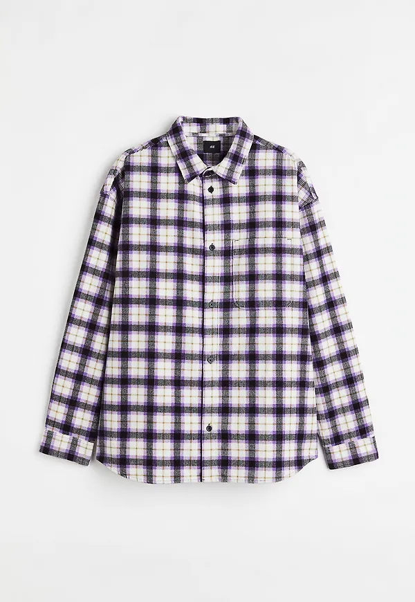 H&M Manchesterskjorta Oversized Fit Lila/vitrutig, Casualskjortor i storlek L