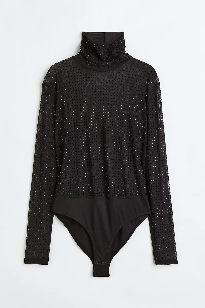 H&M Meshbody Med Strass Svart, Bodies i storlek XS