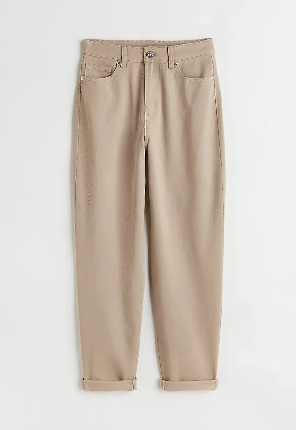 H&M Mom Loose Fit Twillbyxa Beige, Byxor i storlek 46