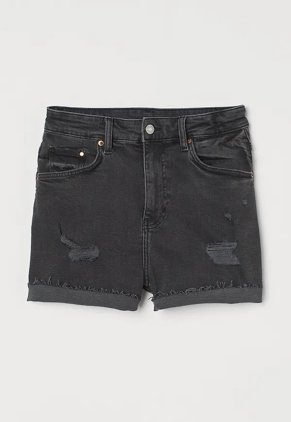 H&M Mom Ultra High Jeansshorts Svart/washed Out i storlek 38