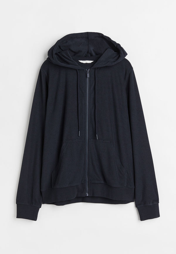 H&M Munkjacka I Frotté Mörkblå, Hoodies i storlek M