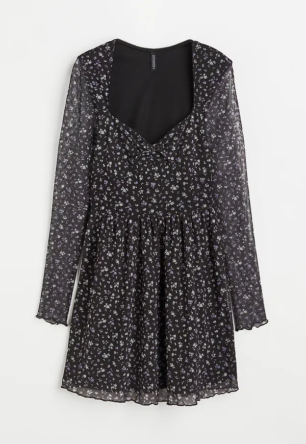 H&M Mönstrad Klänning I Mesh Svart/småblommig, Vardagsklänningar i storlek M