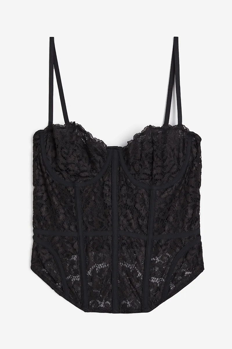 H&M Ovadderad Korsett I Spets Svart, BHs i storlek 75A