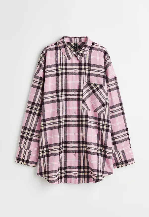 H&M Oversized Flanellskjorta Ljusrosa/svartrutig, Casualskjortor i storlek M