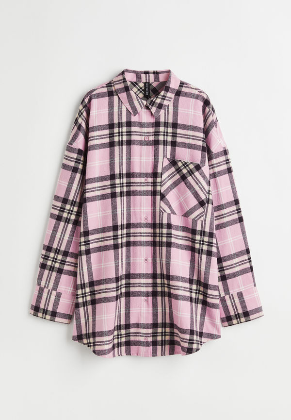 H&M Oversized Flanellskjorta Ljusrosa/svartrutig, Casualskjortor i storlek M