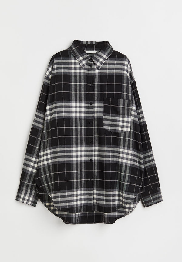 H&M Oversized Flanellskjorta Mörkgrå/rutig, Casualskjortor i storlek XS