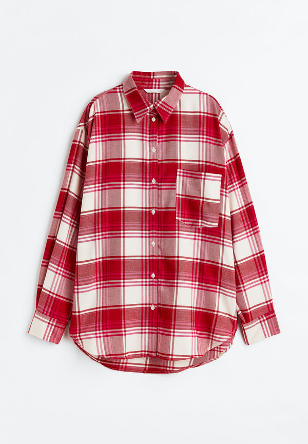 H&M Oversized Flanellskjorta Röd/rutig, Casualskjortor i storlek S