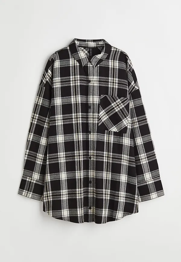 H&M Oversized Flanellskjorta Svart/vitrutig, Casualskjortor i storlek M