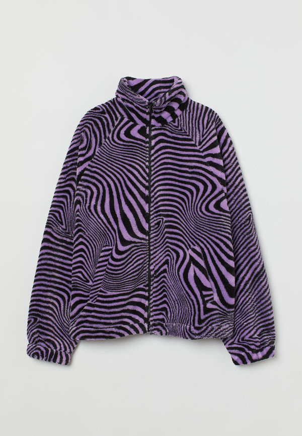 H&M Oversized Fleecejacka Lila/svartmönstrad, Jackor i storlek XXS