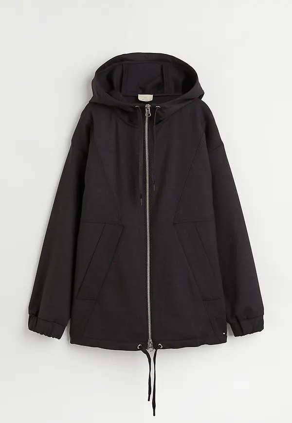 H&M Oversized Jacka I Ullmix Mörk Gråmelerad, Jackor i storlek XS