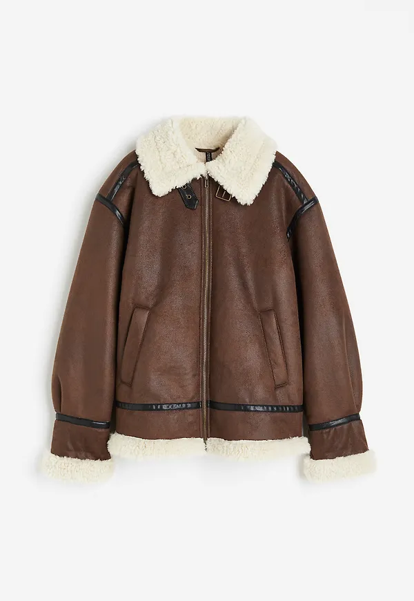 H&M Oversized Jacka Med Pilefoder Brun, Jackor i storlek L
